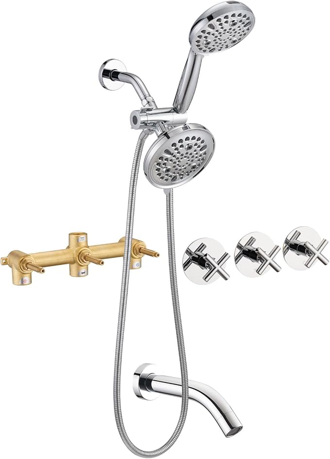 PROOX 3 Handle Tub Shower Faucet Set, Dual shower head Combo by PROOX