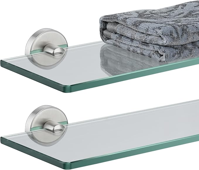 JQK Bathroom Glass Shelf Brushed Steel, Tempered Glass Shower Storage 16 by 5 by Homeimprovement