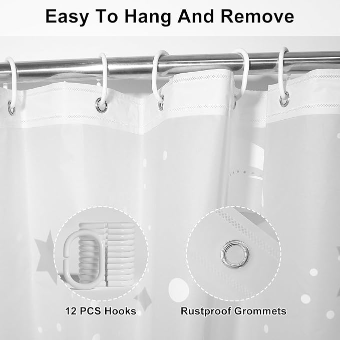 PEVA Shower Curtain, 72 x 72 Water Repellent Premium Bathroom Shower Curtain - Image 4