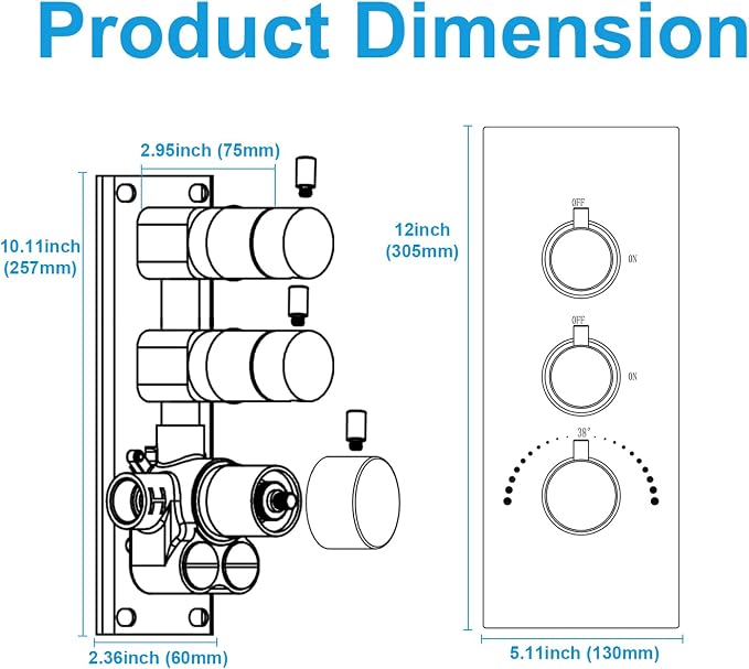 2 Way Shower Diverter Valve Brass 2 Functions Thermostatic Shower Mixing Valve - Image 6
