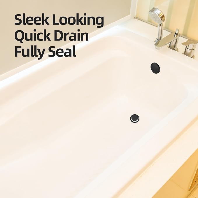 Matte Black Tub Drain Kit with Hair Catcher, Premium Brass Tip-Toe Bathroom Tub - Image 3