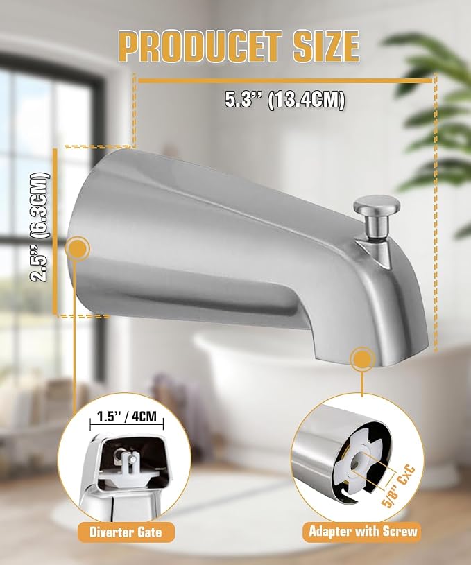 Tub Spout with Diverter, Slip On Bathtub Spout Fits 1/2'' Copper Tube, Bathroom - Image 5