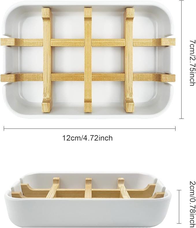 2 Pack Bamboo Soap Dish, Self-Draining Soap Box, Wooden Bamboo Bar Soap Holder - Image 4