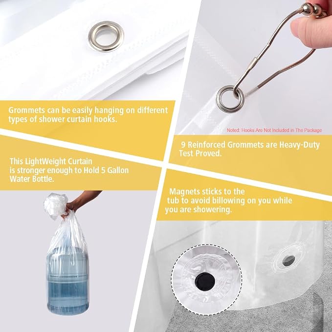 Narrow Size Clear Plastic Shower Curtain Liner, 54x72 Inch Thin Lightweight - Image 6