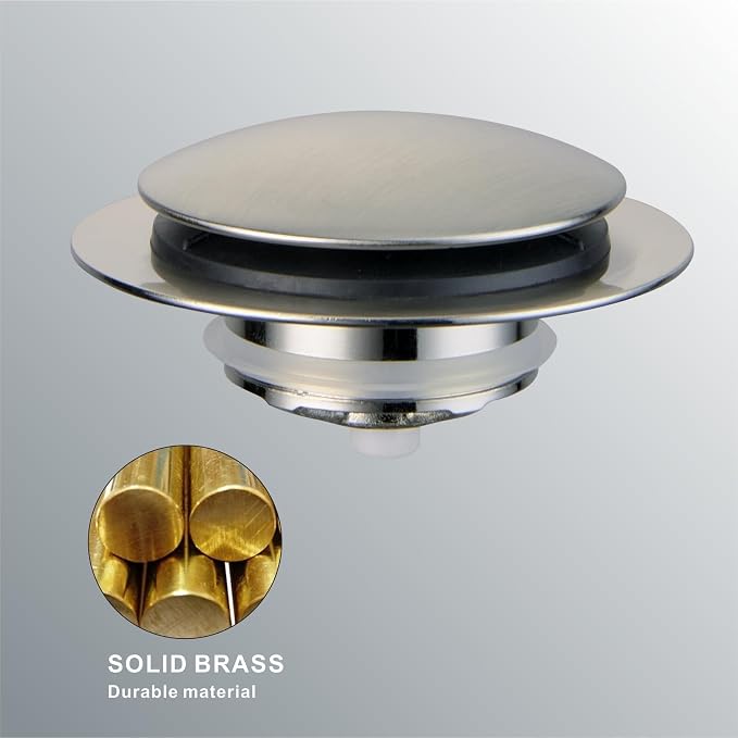 Brushed Bathtub Drain Stopper, Universal Pop Up Bath Drain, Hidrop Tip Toe Tub - Image 6