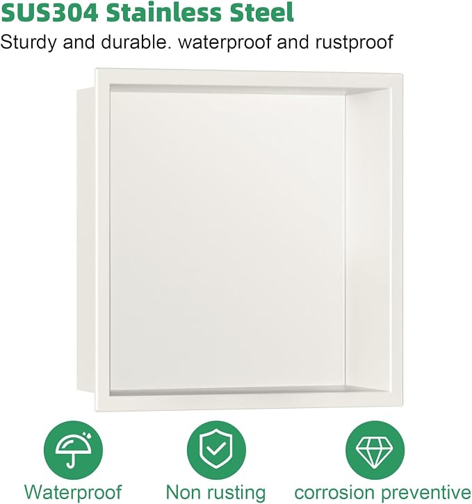 SaniteModar Shower Niche, Stainless Steel Shower Niche 12" X 12" No Tile Needed - Image 6