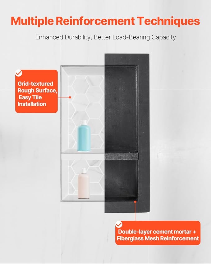 VEVOR Shower Niche, Modern Soap & Shampoo Storage Organizer, Square Corners - Image 6