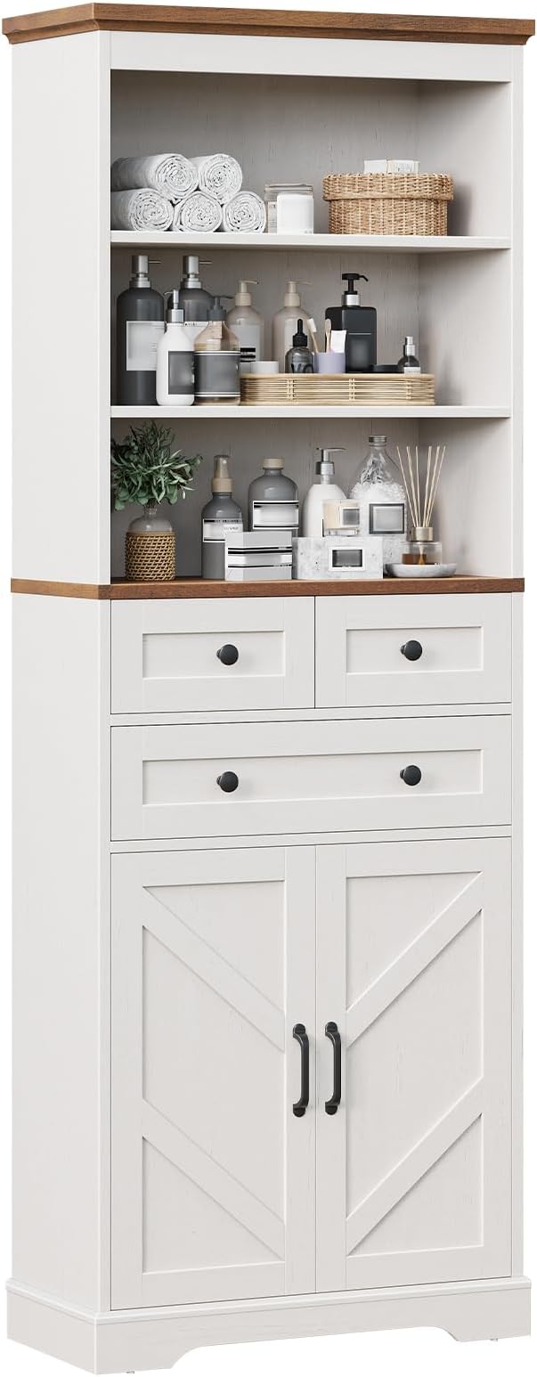 Vabches Farmhouse Bathroom Cabinet, Adjustable Shelves & Doors, 3 Tier Wood - Image 9