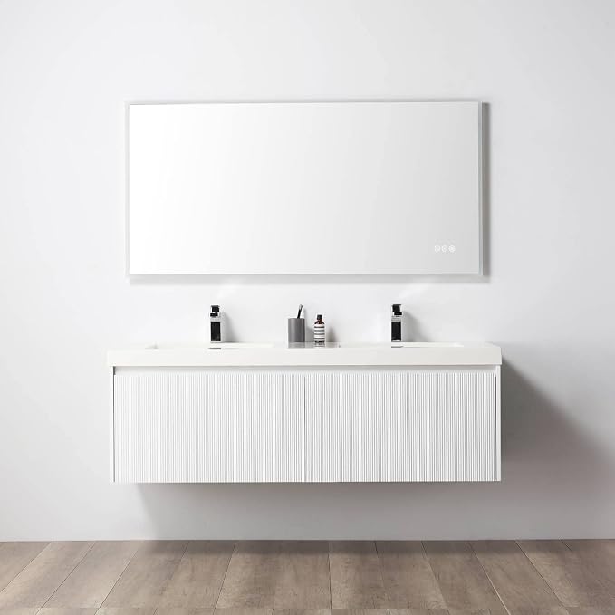Blossom 60 Inch Double Sink Bathroom Vanity, All Wood Wall Mounted Floating - Image 7