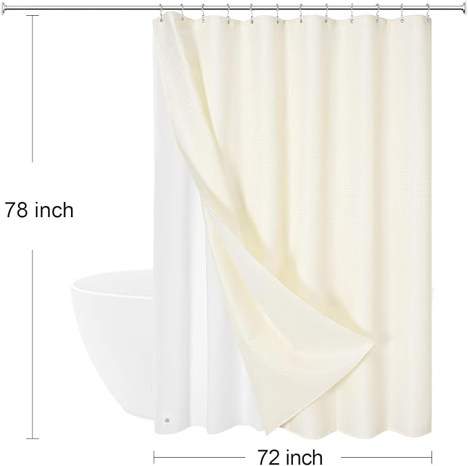 3 in 1 Long Cream Shower Curtain Set-72 W x 78 H, Ivory Waffle and PEVA Liner - Image 8