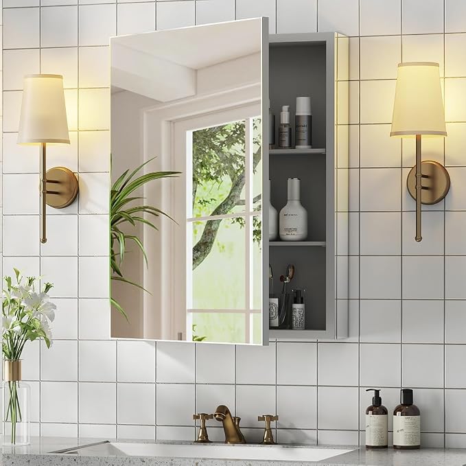 Bathroom Medicine Cabinet with Mirror, 14x18 Recessed or Wall Mirror Medicine - Image 6