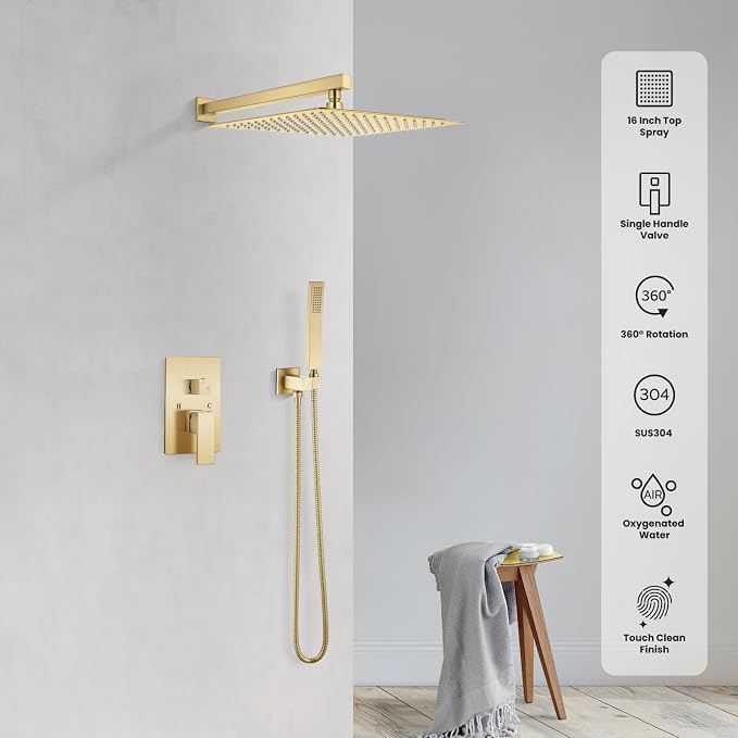 gotonovo Rainfall Bathroom Shower System Rain Shower Head and Handle Set Wall - Image 2