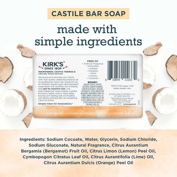 Kirk's Castile Bar Soap for Men, Women & Children - Image 2