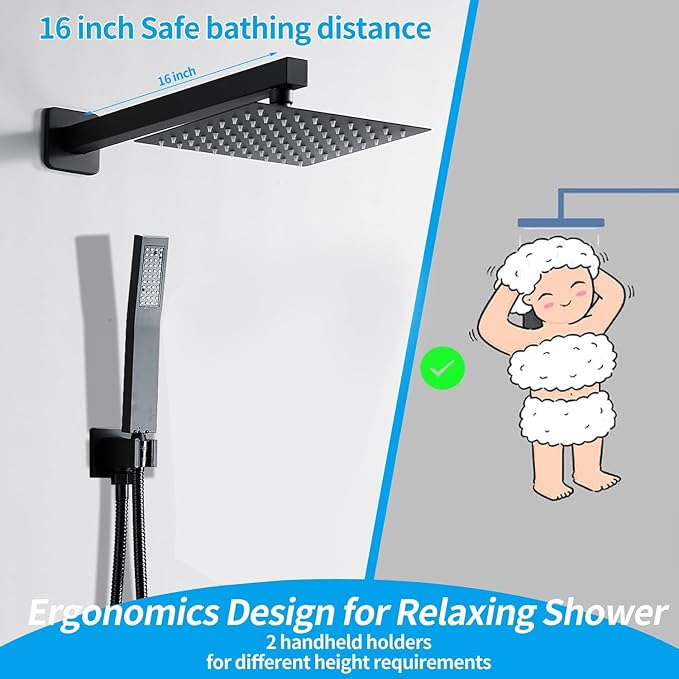 8 Inch Matte Black Shower Faucet Set - Image 4