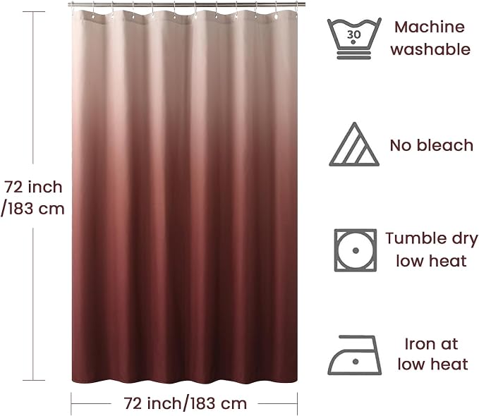 Fabric Shower Curtain, Ombre Burgundy Microfiber Cloth Shower Curtains - Image 6