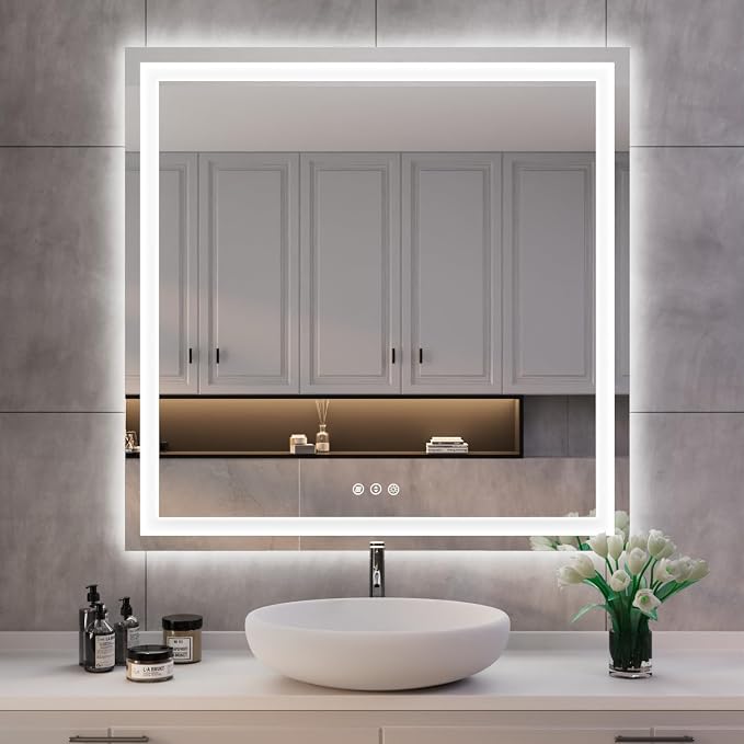 ISKM 38'' x 38'' LED Mirror for Bathroom Lighted Vanity Mirror for Wall Front by ISKM-IStillKeepMovin