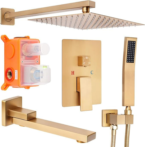 12 inch Square Shower Head and Handheld Set, Gasecoet Shower System by Gasecoet