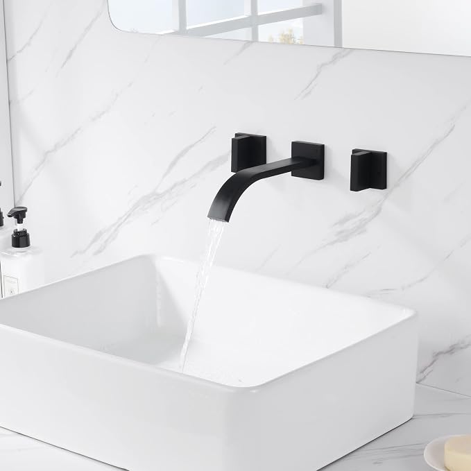 sumerain Black Bathroom Faucet Wall Mount Lavatory Faucet Includes Rough in - Image 3