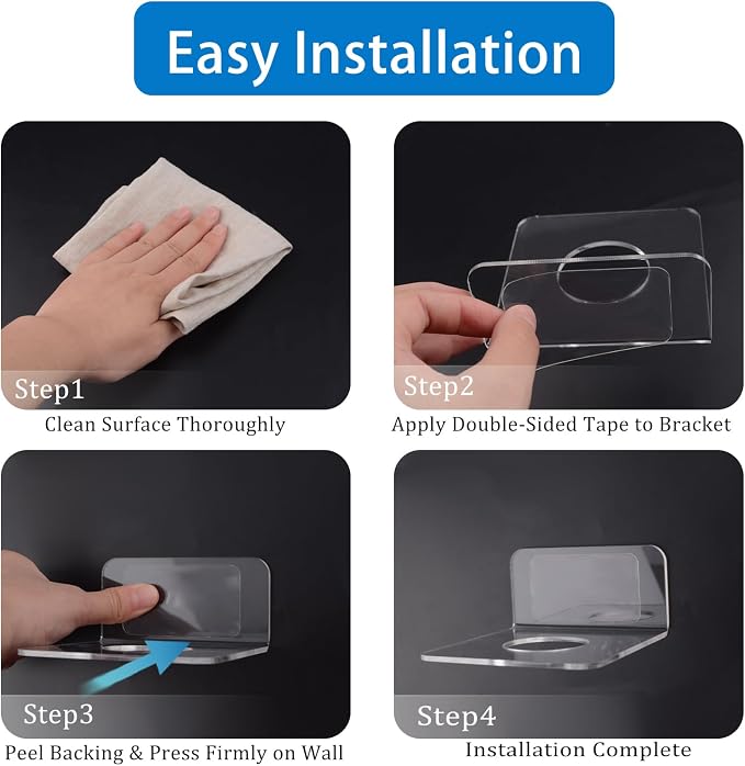 2PCS Acrylic Electric Shaver Holder, No-Drill Adhesive Wall Mount - Image 4