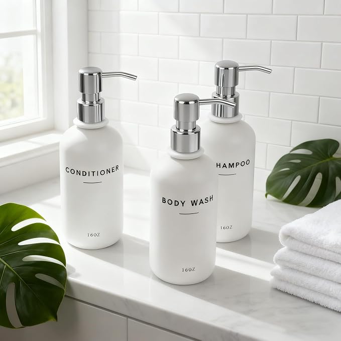 Set of 3 Shampoo and Conditioner Dispenser - 16oz Durable Shower Soap Dispenser - Image 4