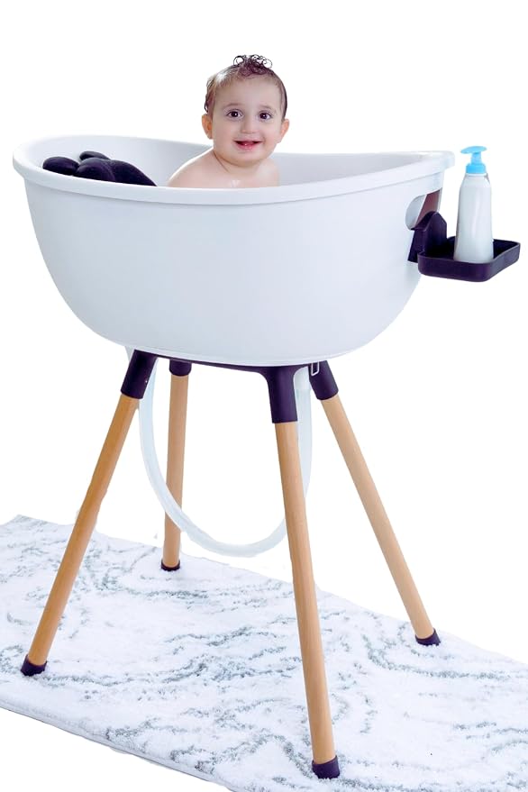 Luxury Baby Bathtub with Wooden Stand – 3-Stage Convertible, Ergonomic & by BabuBath