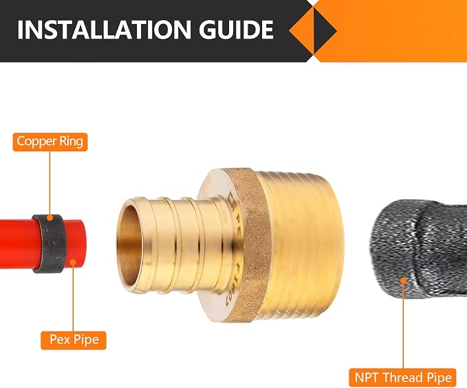 100-Pack HeSun PEX Fittings, Brass Crimp Male Adapter Fitting - Image 4