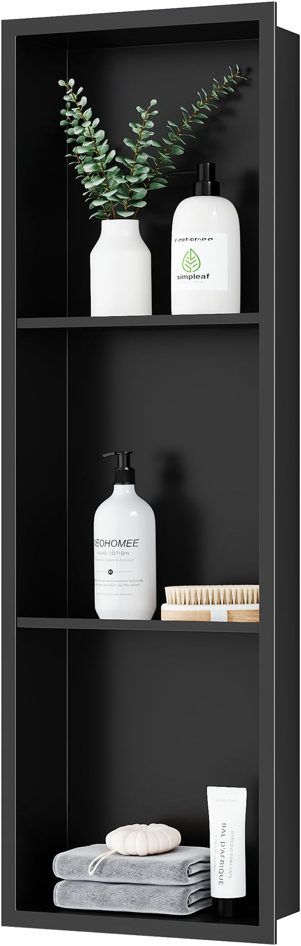 Neodrain 3-Tier 12X36 Inch Recessed Shower Niche Tile Ready, Matte Black - Image 3
