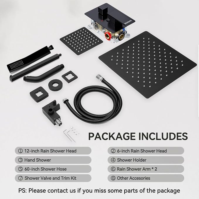 Shower Faucet Set Matte Black Shower System, STARBATH 12+6" Dual Rain Shower - Image 8
