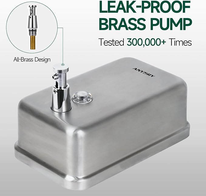 Commercial-Grade Manual Soap Dispenser, Durable Brushed Stainless Steel Finish - Image 3