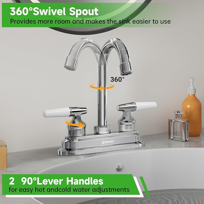 SOLVEX Centerset Bathroom Faucet, 4 Inch 2 Handle Bathroom Sink Faucets - Image 2