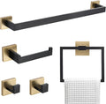 TNOMS 5 Pieces Bathroom Hardware Accessories Set Black and Gold Towel Bar Set by TNOMS