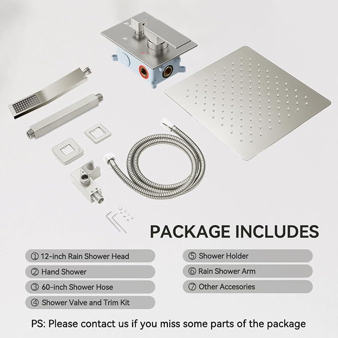 Shower Faucet Set Brushed Nickel Shower System, Starbath 12 Inch Rain Shower - Image 7
