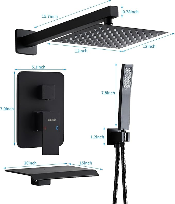 12 Inch Matte Black Shower Faucet Set - Image 5