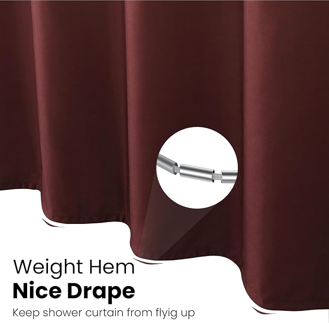 Fabric Shower Curtain, Ombre Burgundy Microfiber Cloth Shower Curtains - Image 5