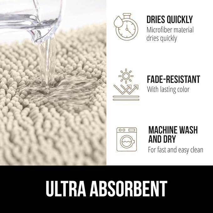 GORILLA GRIP Bath Rug Mat 48x24, Thick Absorbent Chenille, Quick Dry Microfiber - Image 4