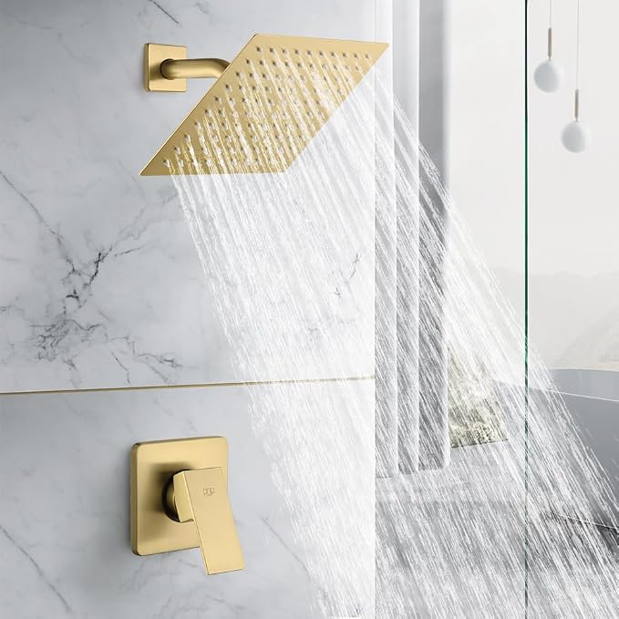 POP SANITARYWARE Shower Faucet Set Brushed Gold Bathroom Rainfall 8 Inch Shower - Image 2