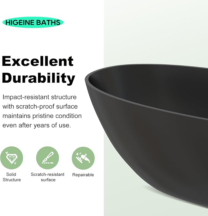 65" Premium Solid Surface Freestanding Bathtub, Upgraded Modern Design Stand - Image 7