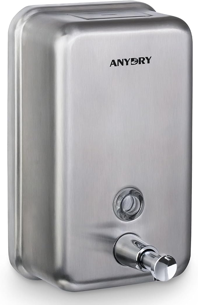 Commercial-Grade Manual Soap Dispenser, Durable Brushed Stainless Steel Finish by ANYDRY