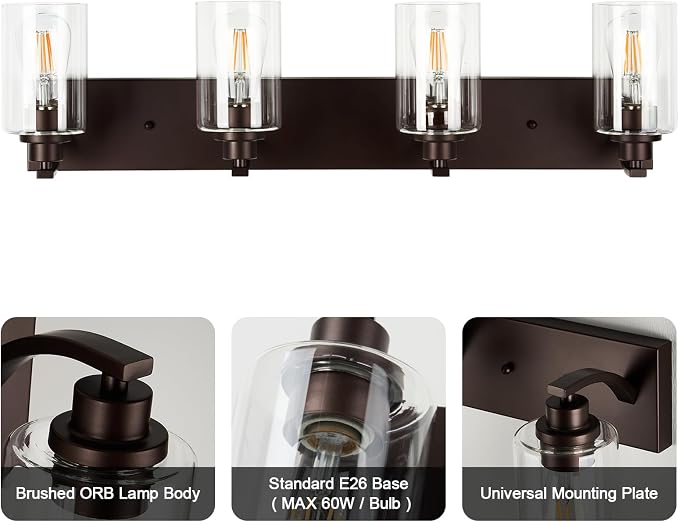 4-Light Bathroom Light Fixtures Modern ORB Vanity Lights - Image 6