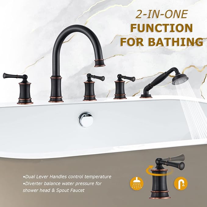 Roman Tub Faucet with Hand Shower, Antique Tub Shower Faucet Set with Valve - Image 2
