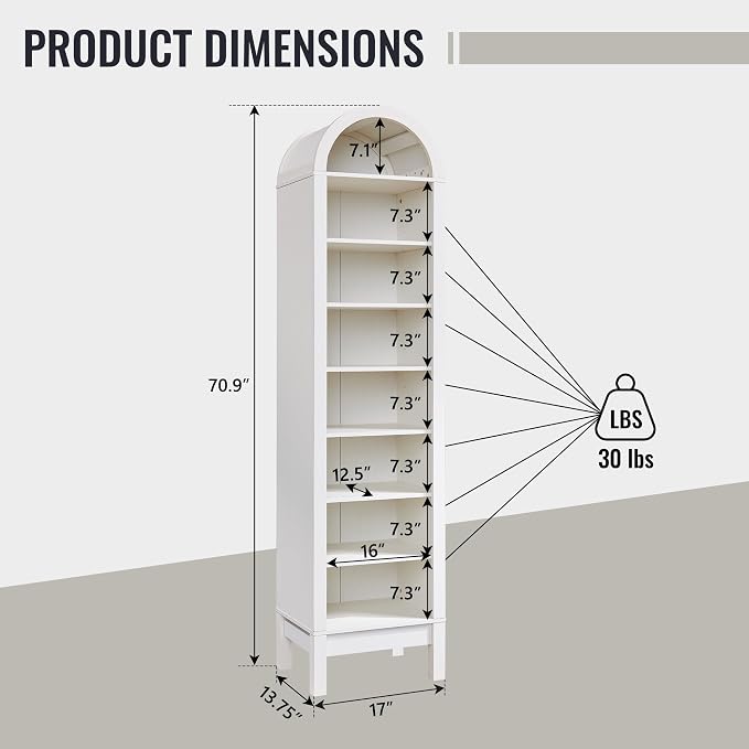 71" Tall Arched Bathroom Storage Cabinet, 8-Tier Modern Farmhouse Storage - Image 2