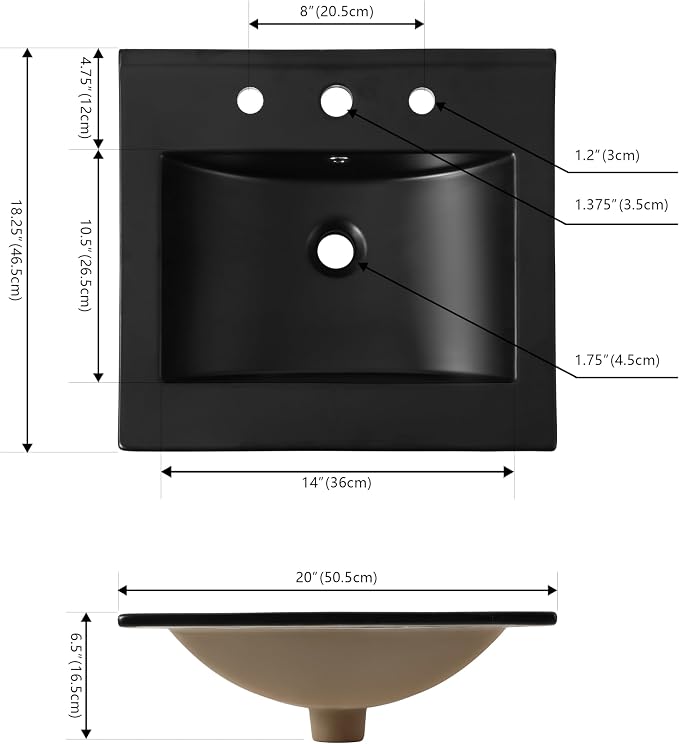 JONATHAN Y SNK1000B Ancillary 3-Hole 20 in. W x 18.25 in. D Classic - Image 3