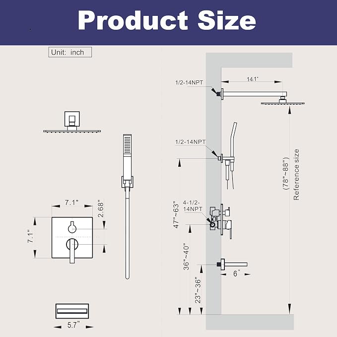 Shower System with Tub Spout, All Metal Black Bathtub Shower Faucet Set with - Image 9
