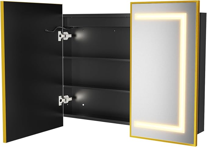 APRILSOUL 40X32 Inch Gold Bathroom Medicine Cabinet - Image 9