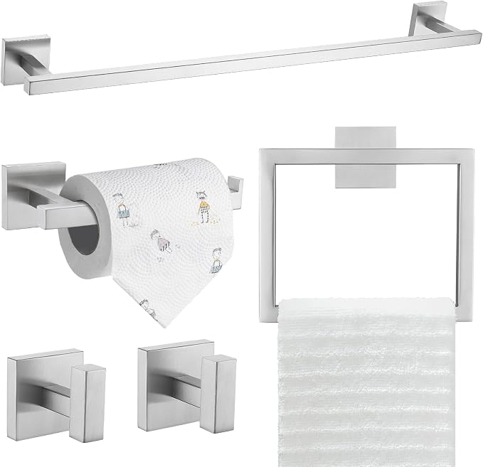 TQKAG 5-Piece Bathroom Hardware Set Brushed Nickel Classic Wall Mounted SUS304 by TQKAG