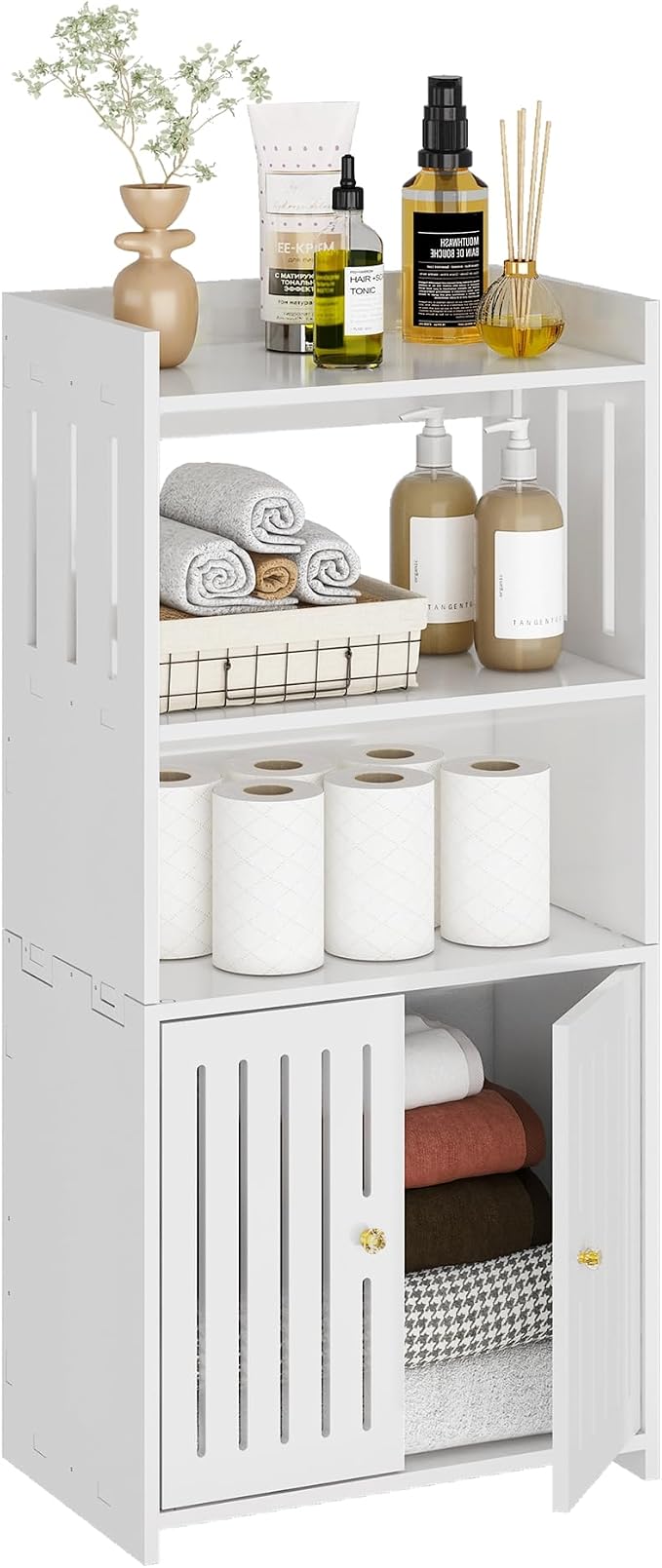 Bathroom Storage Cabinet, 4-Tier White Floor Cabinet Freestanding Organizer by HAYOFAMY