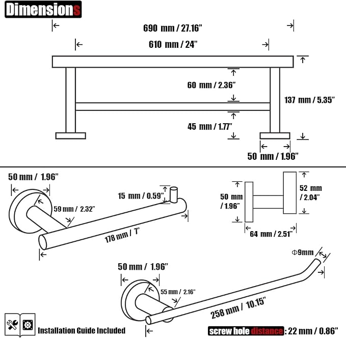 JQK Bathroom Hardware Set, 5-Piece Bath Accessories Set Brass Gold Wall Mount - Image 2