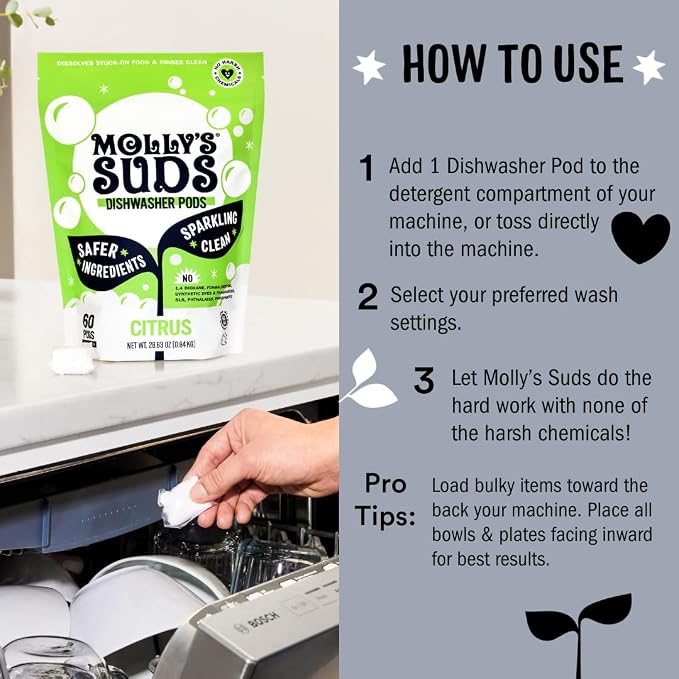 Molly's Suds Dishwasher Pods | Clean Dishwasher Detergent, Cuts Grease & Rinses - Image 5