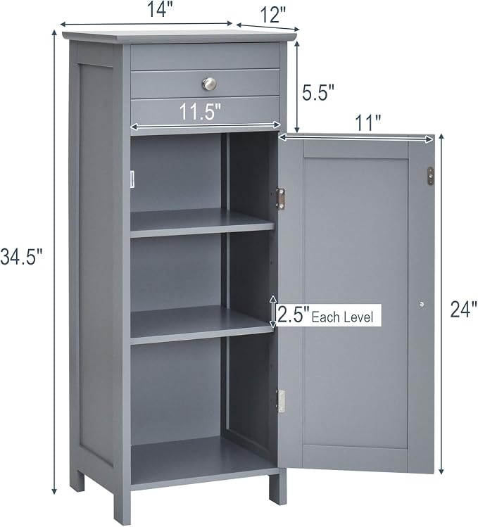 DORTALA Bathroom Floor Cabinet, Free-Standing Wooden Floor Storage Cabinet - Image 3