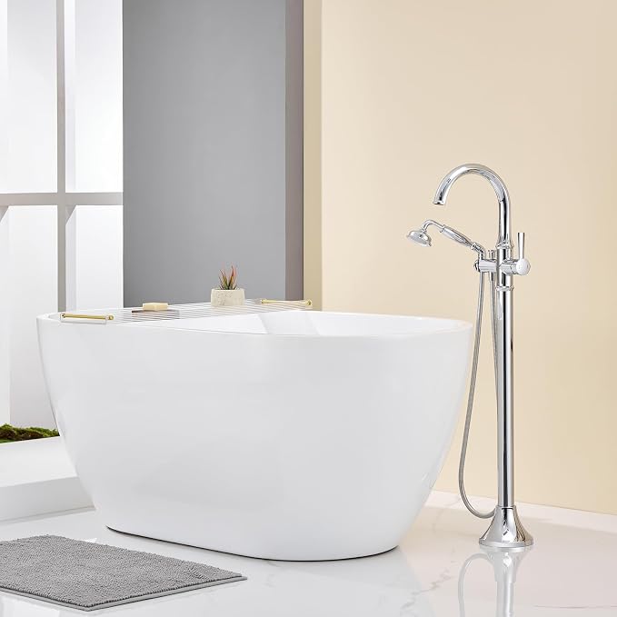 Free Standing Tub Faucet Chrome Tub Filler Freestanding Bathtub Faucets Brass - Image 3